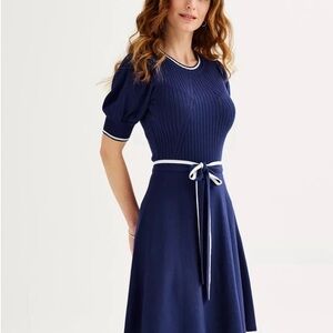 NWT Draper James Navy Knit Dress with White Trim